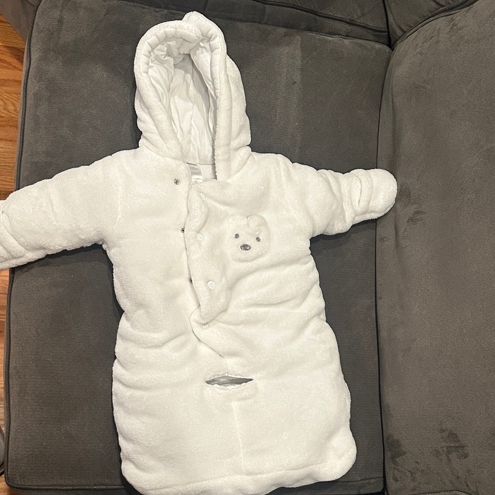 Absorba White Baby Snowsuit with Bear Detail